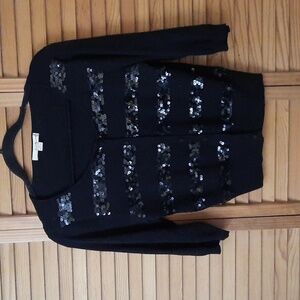 Twenty One Foever 21 Black Sequin 3/4 Sleeve Button Up Cardigan Sweater Size L